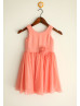 Coral Blue Ivory Chiffon Beach Wedding Flower Girl Dress
